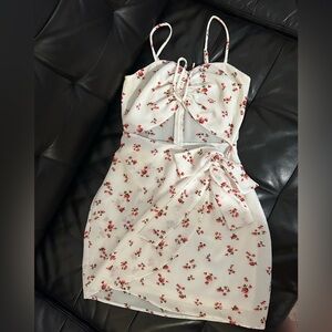 Women’s Floral Tie-Front White Mini Dress